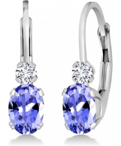 14K White Gold Blue Tanzanite and White Diamond Leverback Earrings For Women | 0.97 Cttw | Gemstone December Birthstone | Ova...