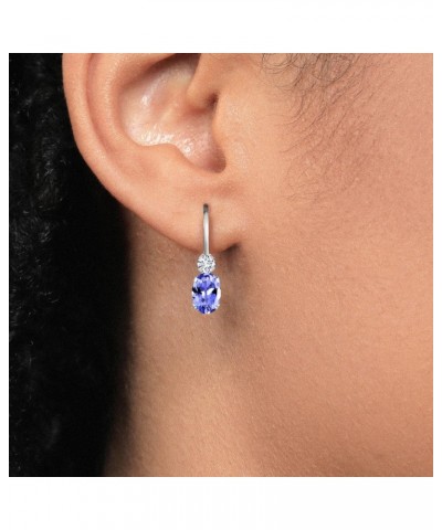 14K White Gold Blue Tanzanite and White Diamond Leverback Earrings For Women | 0.97 Cttw | Gemstone December Birthstone | Ova...