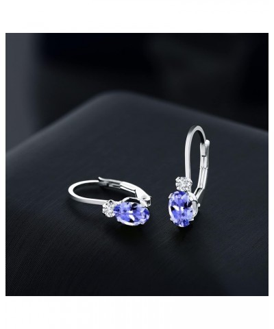 14K White Gold Blue Tanzanite and White Diamond Leverback Earrings For Women | 0.97 Cttw | Gemstone December Birthstone | Ova...