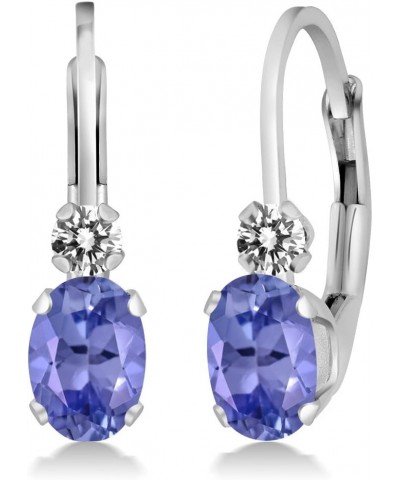 14K White Gold Blue Tanzanite and White Diamond Leverback Earrings For Women | 0.97 Cttw | Gemstone December Birthstone | Ova...