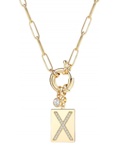 Pave Initial Pendant Necklace with Paperclip Chain Letter: X $25.92 Necklaces