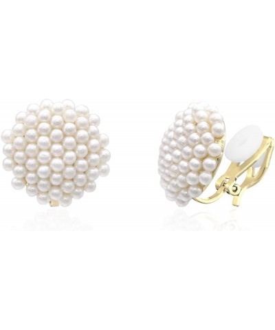 Simulated Pearl Flower-Cluster Shape Clip On Stud Earrings Non Pierced Ear Earrings for Women Girls A $8.85 Earrings