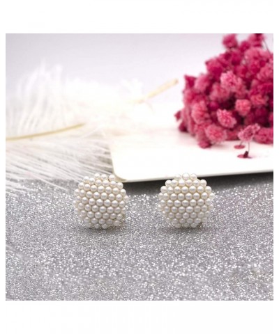 Simulated Pearl Flower-Cluster Shape Clip On Stud Earrings Non Pierced Ear Earrings for Women Girls A $8.85 Earrings