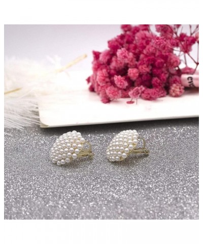 Simulated Pearl Flower-Cluster Shape Clip On Stud Earrings Non Pierced Ear Earrings for Women Girls A $8.85 Earrings