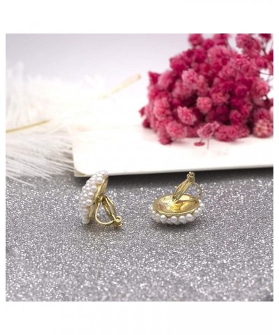 Simulated Pearl Flower-Cluster Shape Clip On Stud Earrings Non Pierced Ear Earrings for Women Girls A $8.85 Earrings