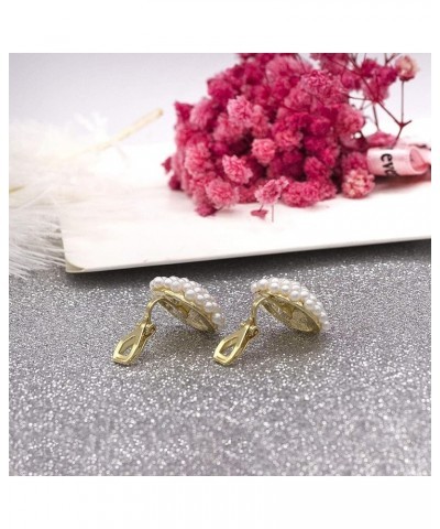 Simulated Pearl Flower-Cluster Shape Clip On Stud Earrings Non Pierced Ear Earrings for Women Girls A $8.85 Earrings