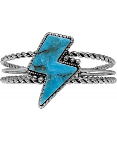 Women's Western Style Natural Semi Precious Howlite Stone Open Cuff Bracelet, 2.5 Lightning Bolt Turquoise Howlite $16.20 Bra...