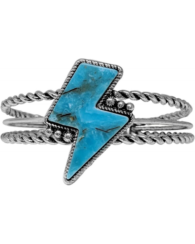 Women's Western Style Natural Semi Precious Howlite Stone Open Cuff Bracelet, 2.5 Lightning Bolt Turquoise Howlite $16.20 Bra...