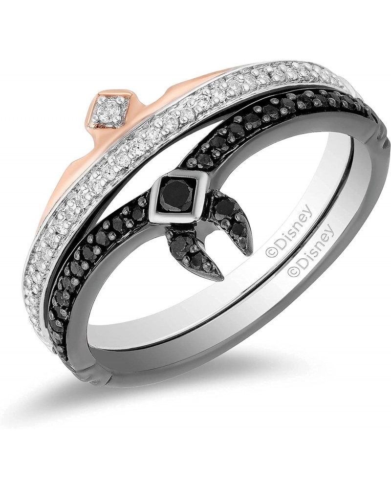 Enchanted Disney Fine Jewelry Sterling Silver and 10K Rose Gold 1/4 Cttw Black Heat Treated with Diamond Aurora Duo Set Ring ...