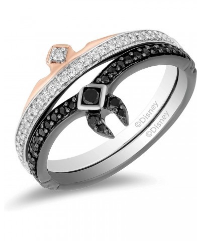 Enchanted Disney Fine Jewelry Sterling Silver and 10K Rose Gold 1/4 Cttw Black Heat Treated with Diamond Aurora Duo Set Ring ...