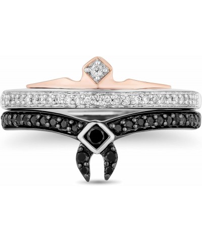 Enchanted Disney Fine Jewelry Sterling Silver and 10K Rose Gold 1/4 Cttw Black Heat Treated with Diamond Aurora Duo Set Ring ...