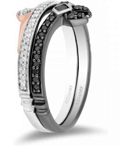 Enchanted Disney Fine Jewelry Sterling Silver and 10K Rose Gold 1/4 Cttw Black Heat Treated with Diamond Aurora Duo Set Ring ...