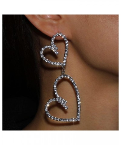 Heart Hoop Earrings Dangle for Women Rhinestone Double Heart Drop Earrings Big Statement Crystal Hoop Earrings for Women Vale...