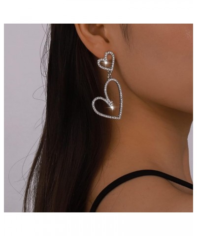 Heart Hoop Earrings Dangle for Women Rhinestone Double Heart Drop Earrings Big Statement Crystal Hoop Earrings for Women Vale...