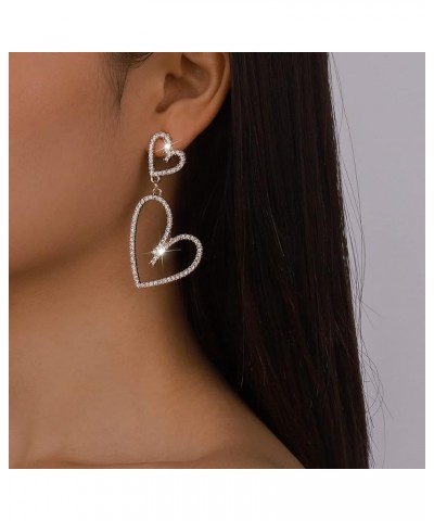 Heart Hoop Earrings Dangle for Women Rhinestone Double Heart Drop Earrings Big Statement Crystal Hoop Earrings for Women Vale...