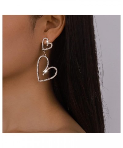 Heart Hoop Earrings Dangle for Women Rhinestone Double Heart Drop Earrings Big Statement Crystal Hoop Earrings for Women Vale...