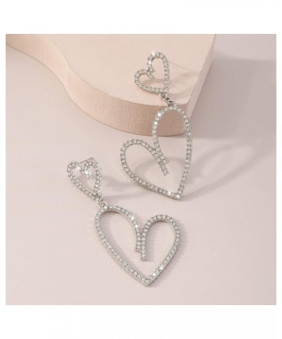 Heart Hoop Earrings Dangle for Women Rhinestone Double Heart Drop Earrings Big Statement Crystal Hoop Earrings for Women Vale...