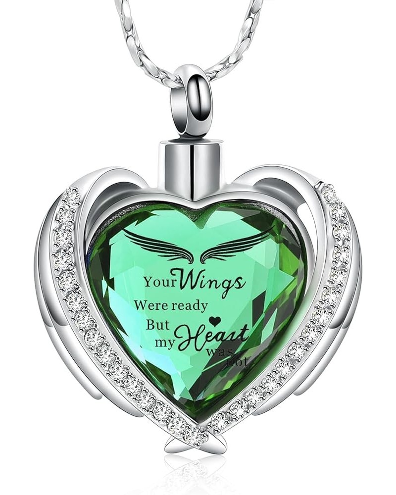 Cremation Jewelry for Ashes Pendant - Crystal Heart Urn Necklace with Mini Keepsake Urn Memorial Ash Jewelry Silver Green $10...