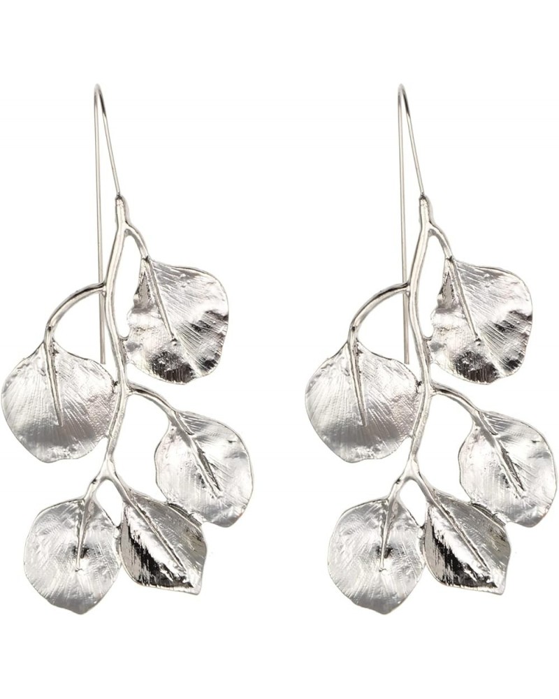 Women Geometric Exaggerated Sparkling Dainty Earrings Dangle Drop Earrings Silver Leaf $9.51 Earrings