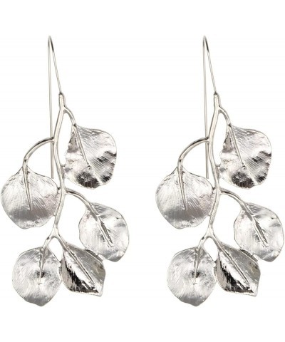 Women Geometric Exaggerated Sparkling Dainty Earrings Dangle Drop Earrings Silver Leaf $9.51 Earrings