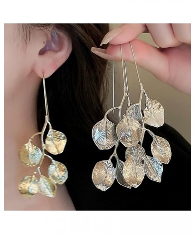 Women Geometric Exaggerated Sparkling Dainty Earrings Dangle Drop Earrings Silver Leaf $9.51 Earrings