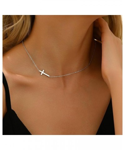 Cross Necklace for Women, Gold Sideways Cross Necklace for Girls Dainty Cute Tiny Cross Choker Necklace Simple Trendy Jewelry...