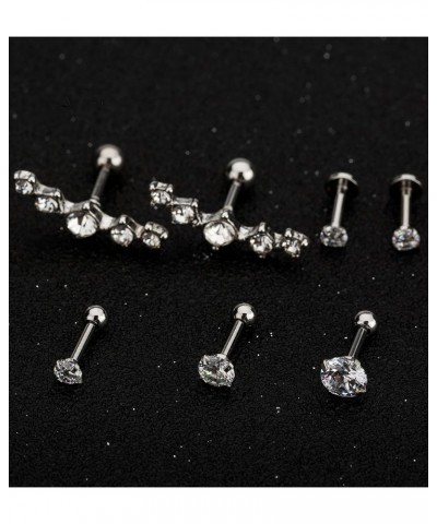 7Pcs 16G Stainless Steel Cartilage CZ Stud Earrings for Women Girls Helix Tragus Daith Piercing Jewelry A: Style 1 $8.54 Body...