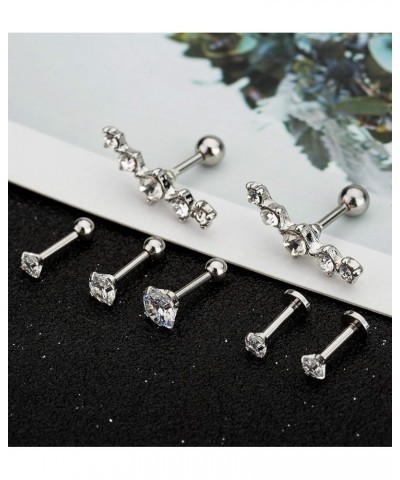 7Pcs 16G Stainless Steel Cartilage CZ Stud Earrings for Women Girls Helix Tragus Daith Piercing Jewelry A: Style 1 $8.54 Body...