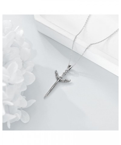 Skull/Horseshoe/Compass/Sword/Clover Cross Necklace for Women Sterling Silver Cross Pendant Jewelry Gifts Wings $16.32 Necklaces