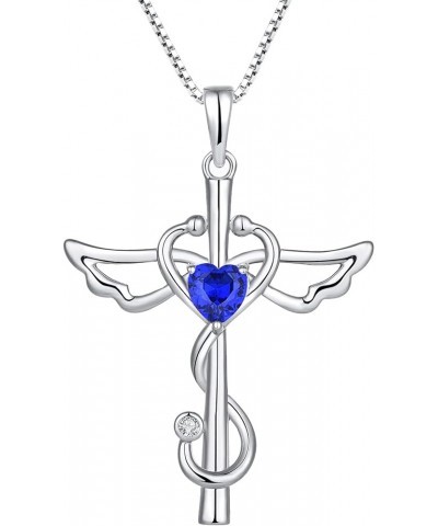 Stethoscope Cross Pendant Necklace 925 Sterling Silver Angel Wings Heart Nurse Jewelry for Women 09-Sapphire-Sept $23.65 Neck...