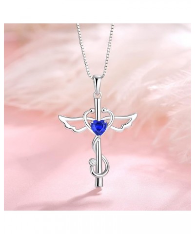 Stethoscope Cross Pendant Necklace 925 Sterling Silver Angel Wings Heart Nurse Jewelry for Women 09-Sapphire-Sept $23.65 Neck...