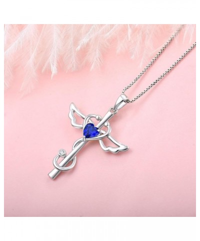 Stethoscope Cross Pendant Necklace 925 Sterling Silver Angel Wings Heart Nurse Jewelry for Women 09-Sapphire-Sept $23.65 Neck...