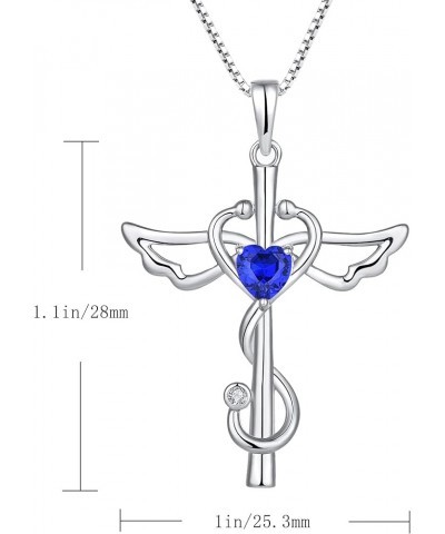 Stethoscope Cross Pendant Necklace 925 Sterling Silver Angel Wings Heart Nurse Jewelry for Women 09-Sapphire-Sept $23.65 Neck...