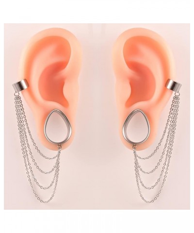 2PCS Fashion Dangle Ear Gauges Tunnels with Chain Hypoallergenic 316L Stainless Steel Lobe Cuff Body Piercing Jewelry 16mm(5/...