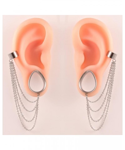 2PCS Fashion Dangle Ear Gauges Tunnels with Chain Hypoallergenic 316L Stainless Steel Lobe Cuff Body Piercing Jewelry 16mm(5/...