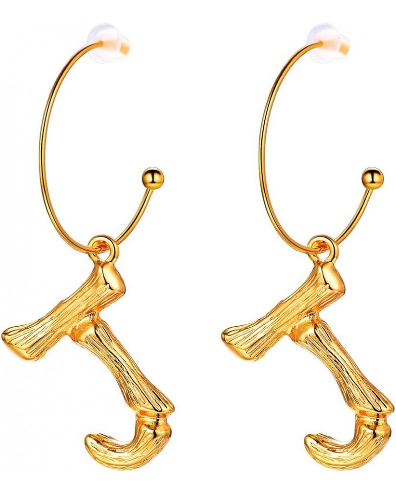 Bamboo Initial Earrings Stainless Steel 18k Gold Plated Half-Hoop Drop Letter Earrings for Women J $10.24 Earrings