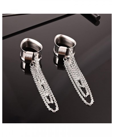 2PCS Fashion Dangle Ear Gauges Tunnels with Chain Hypoallergenic 316L Stainless Steel Lobe Cuff Body Piercing Jewelry 16mm(5/...