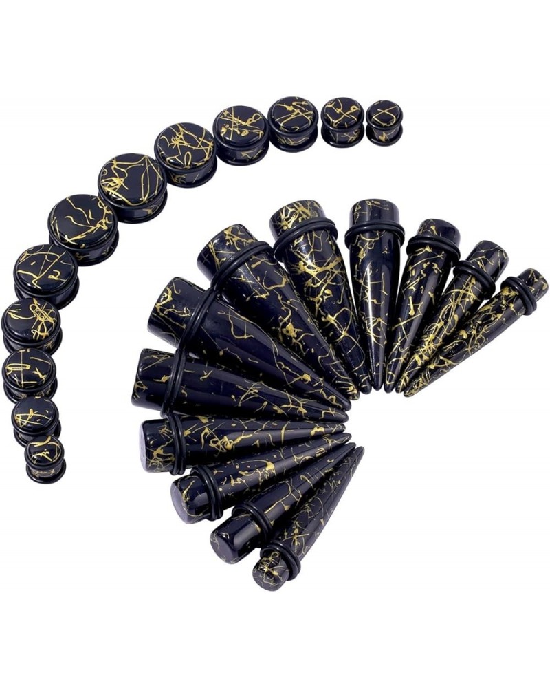 24pcs Big Gauge Taper Kit Ear Stretching 00G-20mm Large Acrylic Tunnel Plug Set Golden Lines, Black $11.76 Body Jewelry