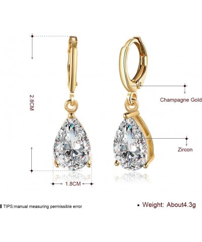 14K Gold Plated Teardrop Cubic Zirconia Dangle Drop Small Hoop Earrings For Womens Girls Oval Dangling Wedding Hypoallergenic...