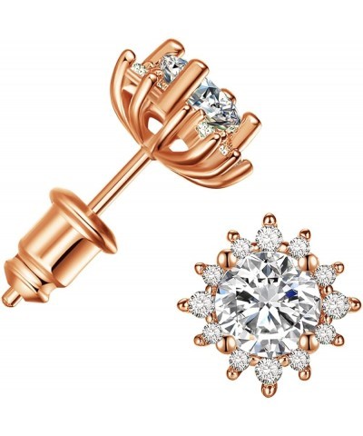 Cubic Zirconia Stud Earrings for Women | White Gold/Yellow Gold/Rose Gold Plated Hypoallergenic CZ Stud Earrings Rose gold $9...