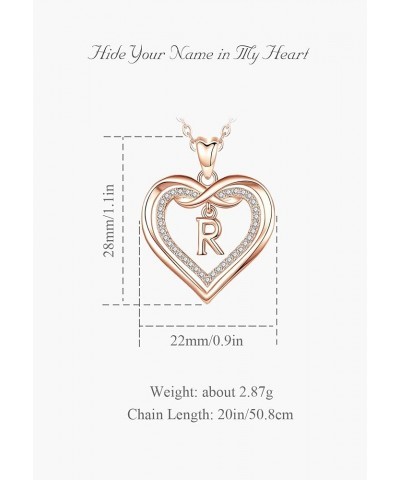 Initial Necklace for Women, Double Heart Cubic Zirconia Letter Pendant, Rose Gold Dainty Alphabet A to Z Necklaces Mother's D...