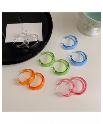 Transparent Resin Acrylic Colorful Hoop Earrings for Women Girl Trendy Y2k C Shaped Resin Earrings Cute Candy Color Lightweig...