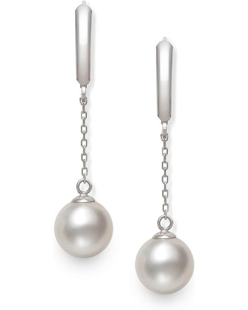 14K White Gold Cultured Freshwater Pearl Drop Dangle Earrings for Women Chain Link $47.00 Earrings