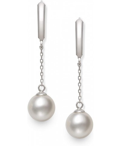 14K White Gold Cultured Freshwater Pearl Drop Dangle Earrings for Women Chain Link $47.00 Earrings