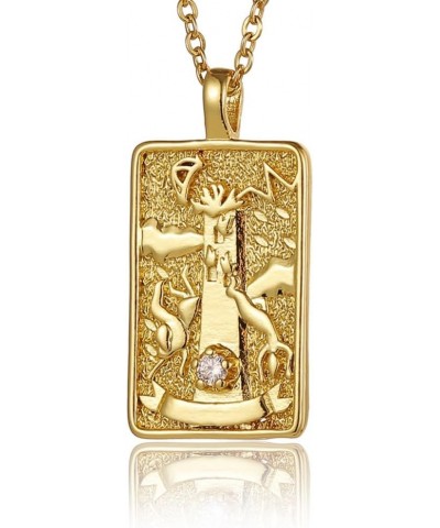 Vintage Tarot Cards Necklace with Zircon for Women Teens, Stainless Steel Gold Plated Tarot Dangle Pendant Jewelry The Tower ...