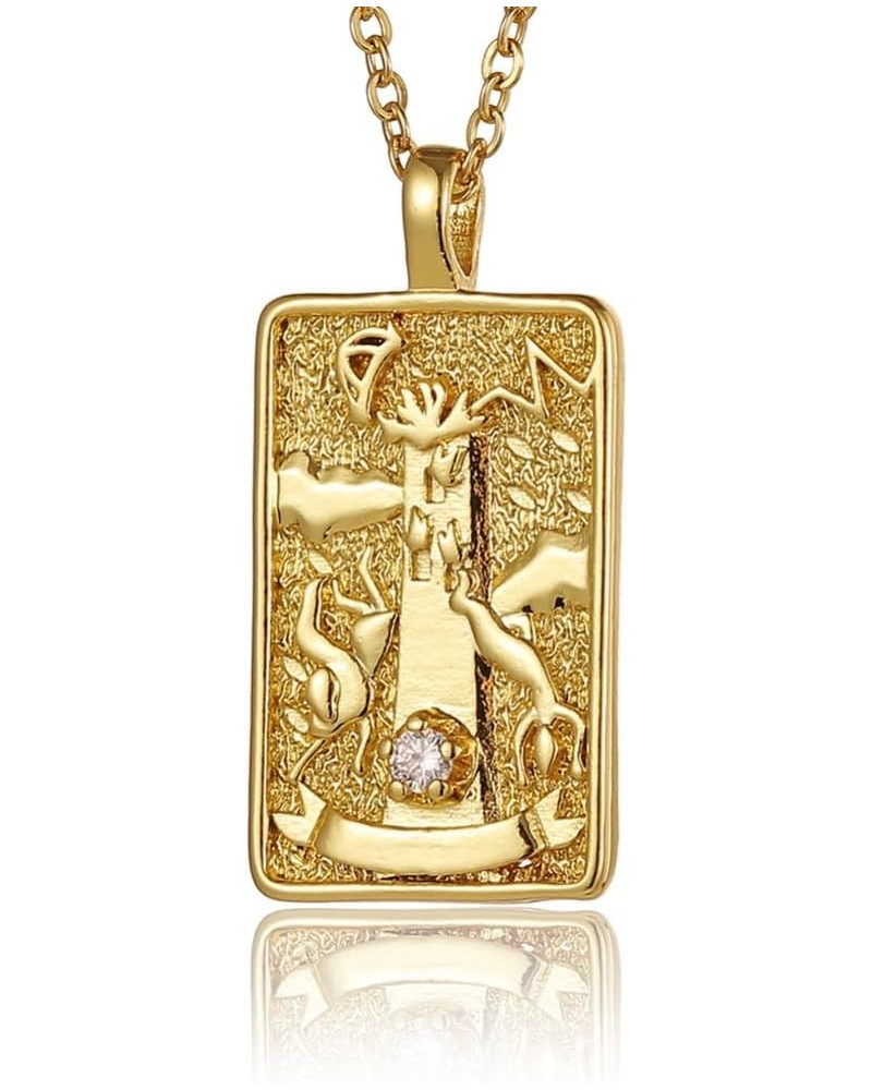 Vintage Tarot Cards Necklace with Zircon for Women Teens, Stainless Steel Gold Plated Tarot Dangle Pendant Jewelry The Tower ...