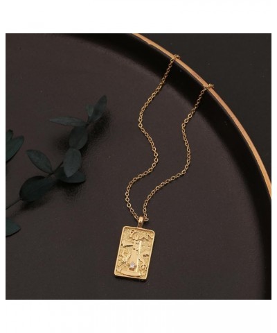 Vintage Tarot Cards Necklace with Zircon for Women Teens, Stainless Steel Gold Plated Tarot Dangle Pendant Jewelry The Tower ...