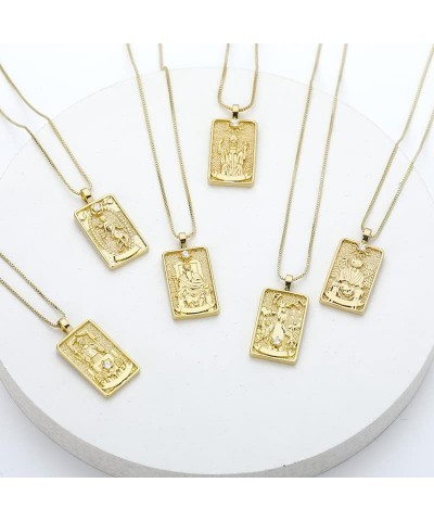 Vintage Tarot Cards Necklace with Zircon for Women Teens, Stainless Steel Gold Plated Tarot Dangle Pendant Jewelry The Tower ...