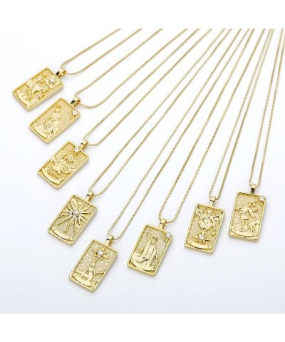 Vintage Tarot Cards Necklace with Zircon for Women Teens, Stainless Steel Gold Plated Tarot Dangle Pendant Jewelry The Tower ...