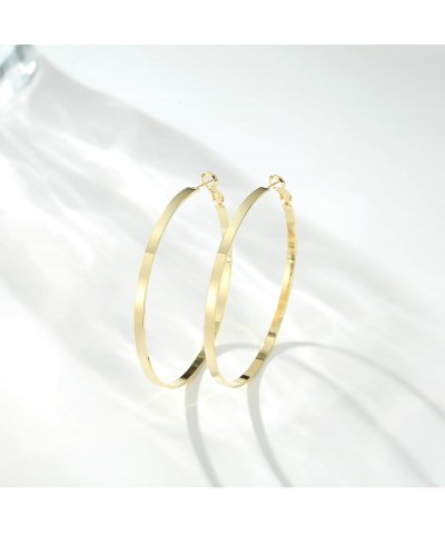 5mm Wide Big Gold Hoop Earrings 925 Sterling Silver Post Hypoallergenic 14K Real Gold Plated 3mm Flat Large Gold Hoop Earring...